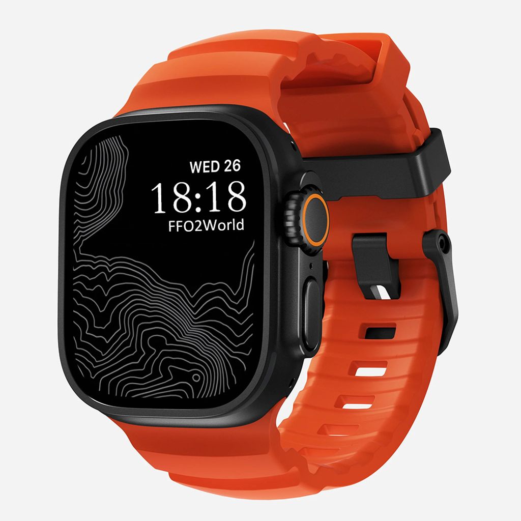 FFO2World TrailFit Flexibles Silikonarmband für Apple Watch – 42mm (S1/S2/S3), 44mm, 45mm, 49mm – Orange – Robustes Sportarmband für Outdoor