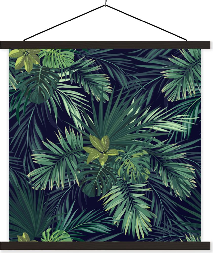 MuchoWow Textilposter Dschungel - Muster - Laub - Jungen - Mädchen - Kinder 60x60 cm mit schwarzem Rahmen - Posteraufhänger