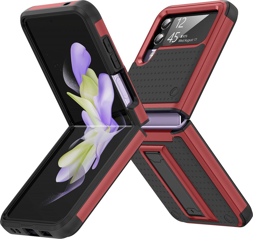 Für Samsung Galaxy Z Flip 4 5G Hülle Militärqualität Stoßfest Hybrid 2 in 1 Hart PC Weich TPU Handyhülle Rot Schwarz