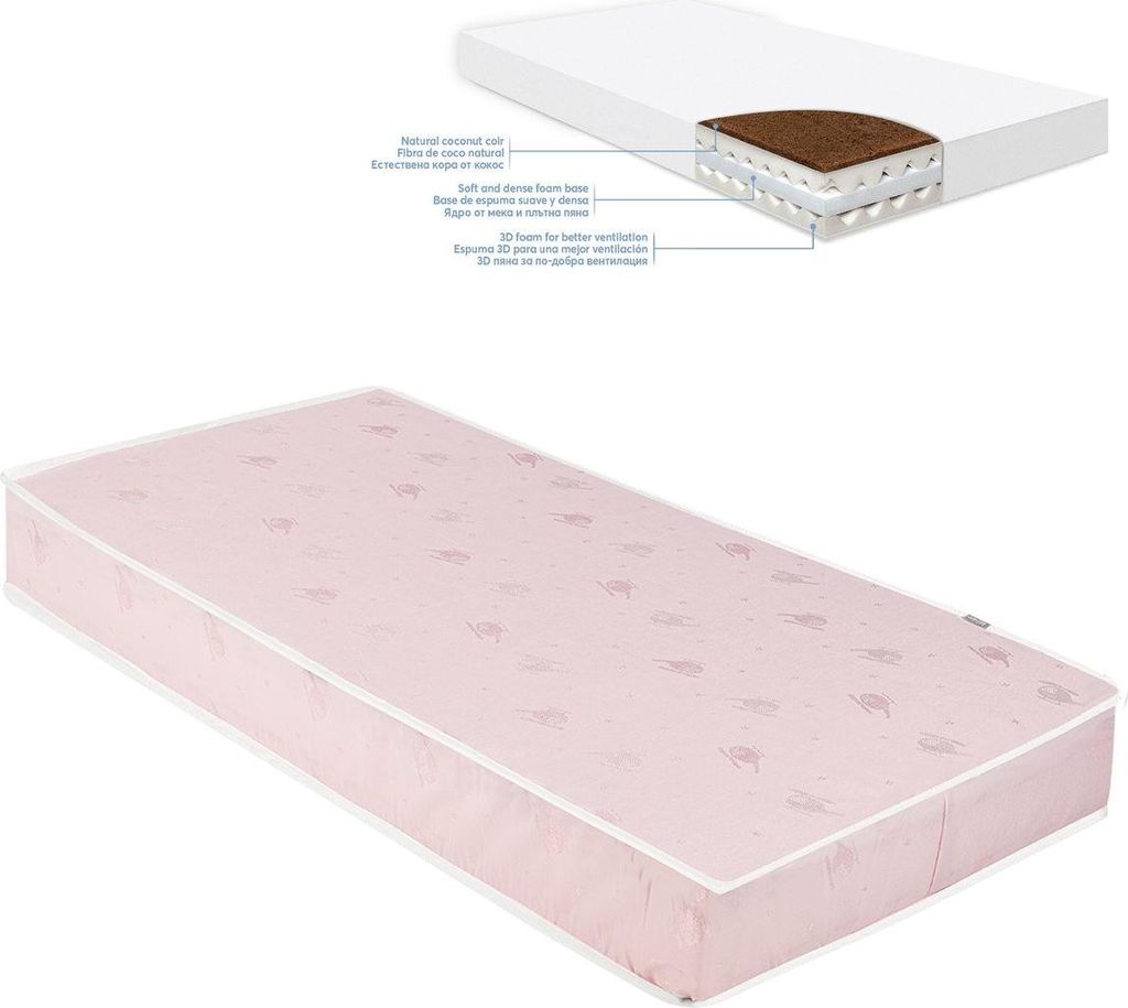 Kikkaboo Babybett Matratze CocoCraft Standard 120 x 60 x 15 cm 2 Lagen 3D-Schaum rosa