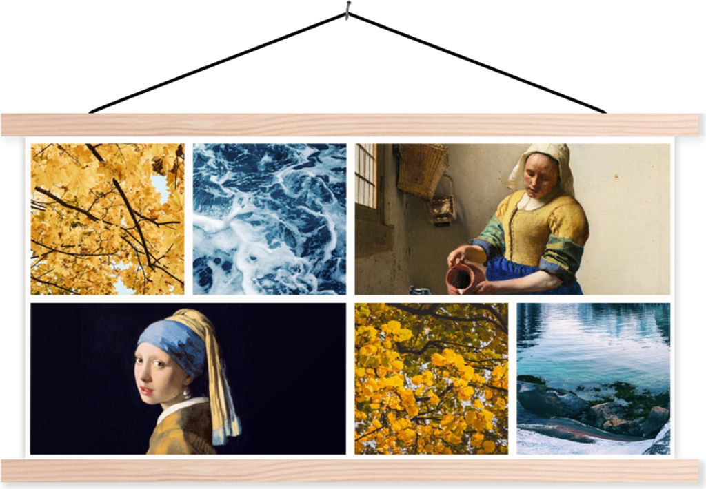 MuchoWow Textilposter Vermeer - Mädchen mit Perlenohrring - Milchmädchen 120x60 cm mit holzfarbenen Rahmen - Klemmleiste