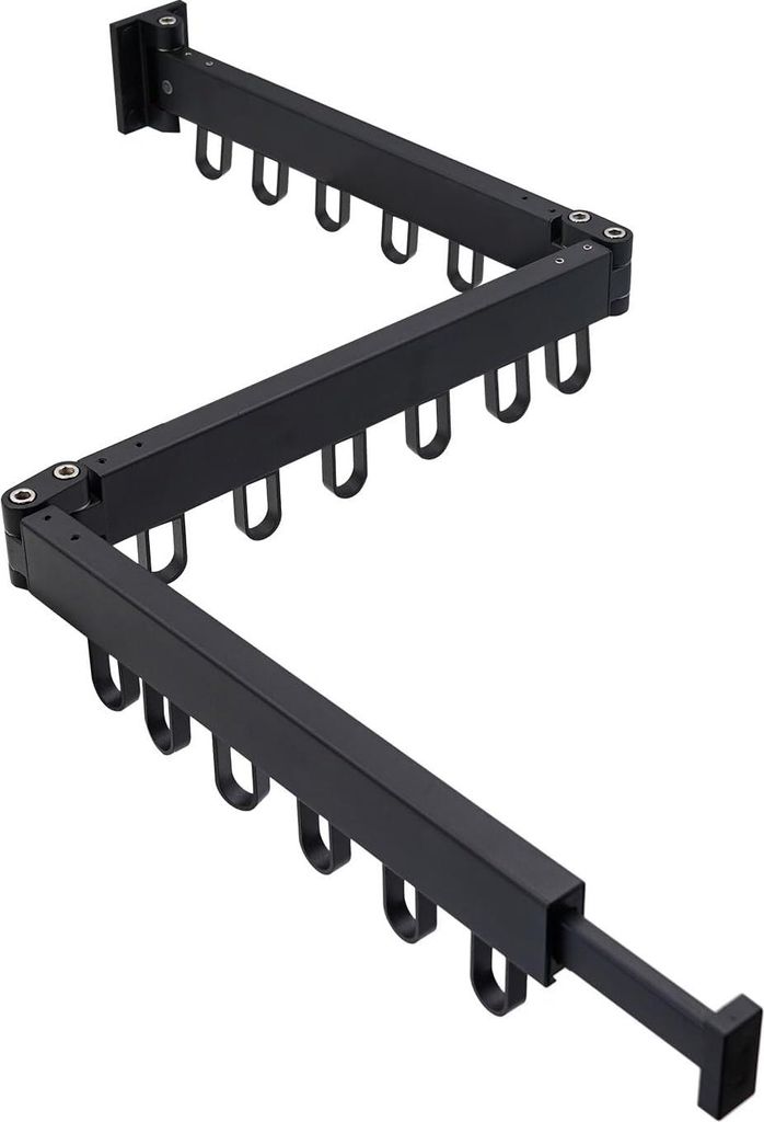 Wäscheständer - Wandmontage, dreistufig, ausziehbar, faltbar - Schwarz - für Balkon und Badezimmer