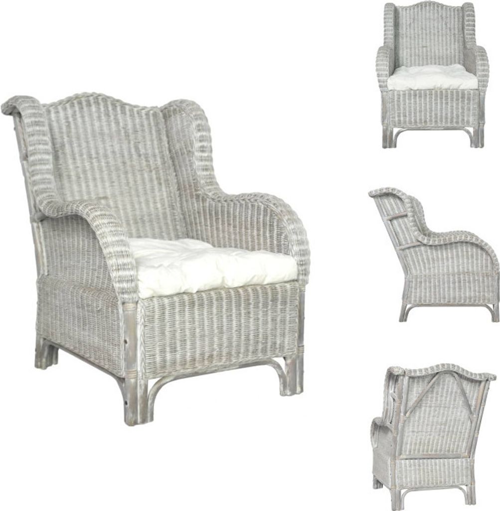 vidaXL Sessel mit Kissen Grau Natur-Rattan und Leinen - Sofas