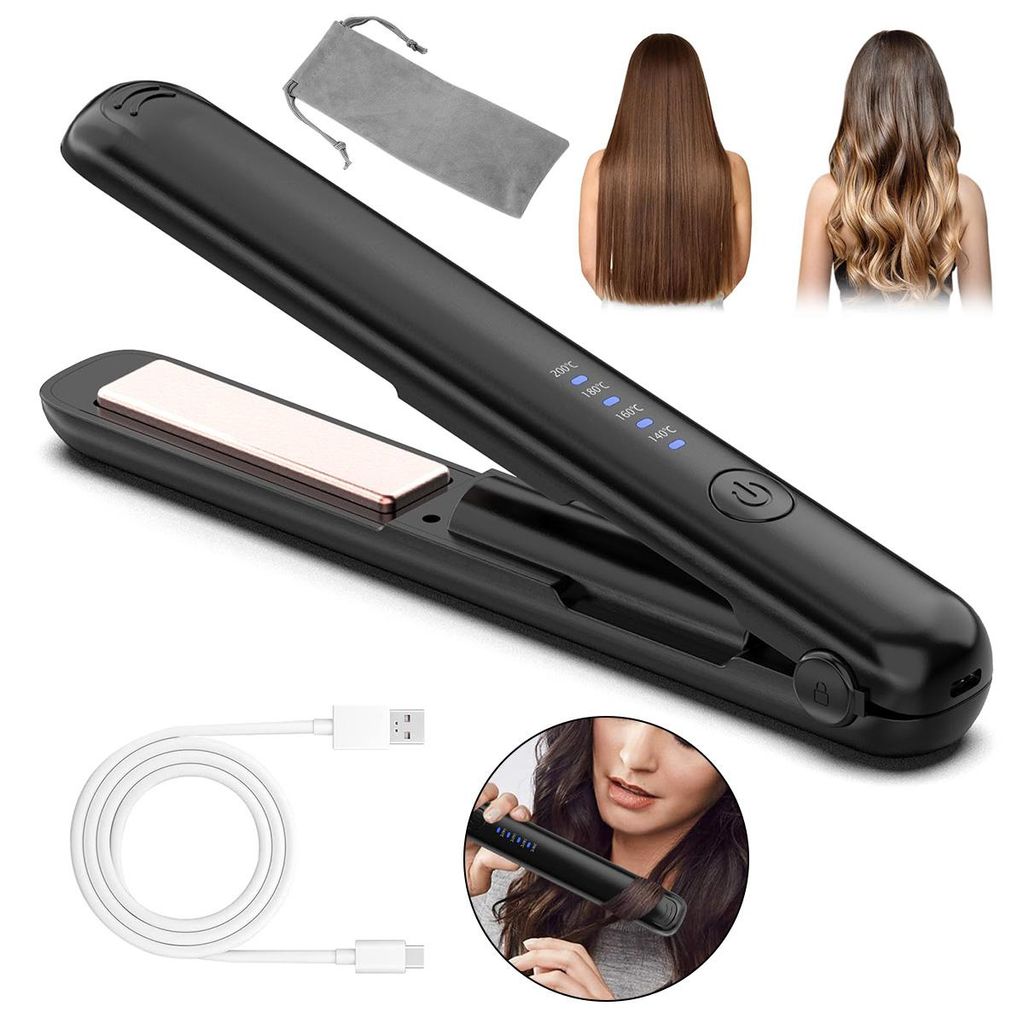 Kabelloser Mini-Glättkamm, tragbar, 4 Temperaturstufen, LED-Anzeige, USB-Aufladung, schnelles Aufheizen, ideal für Reisen