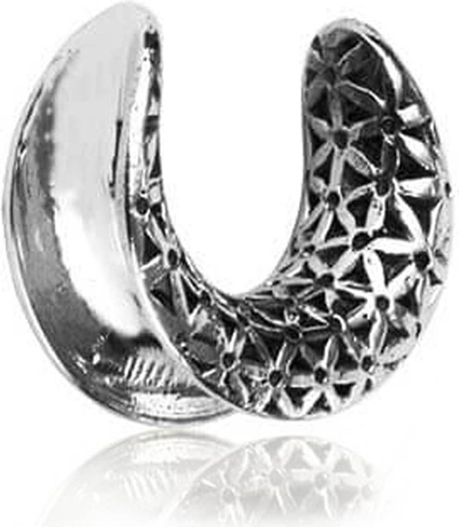 viva-adorno 1 Stück 14mm Flesh Tunnel Saddle Spreader Ohr Plug Piercing Sattel halbrund Stretcher Vintage Silber Blüten Z548, silber