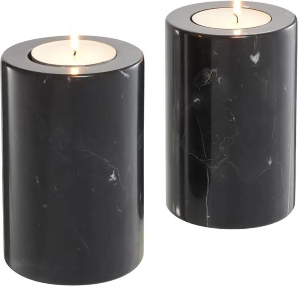 Casa Padrino Porte-bougie en Marbre Noir Ø 10 x H. 15 cm Chic - Luxe