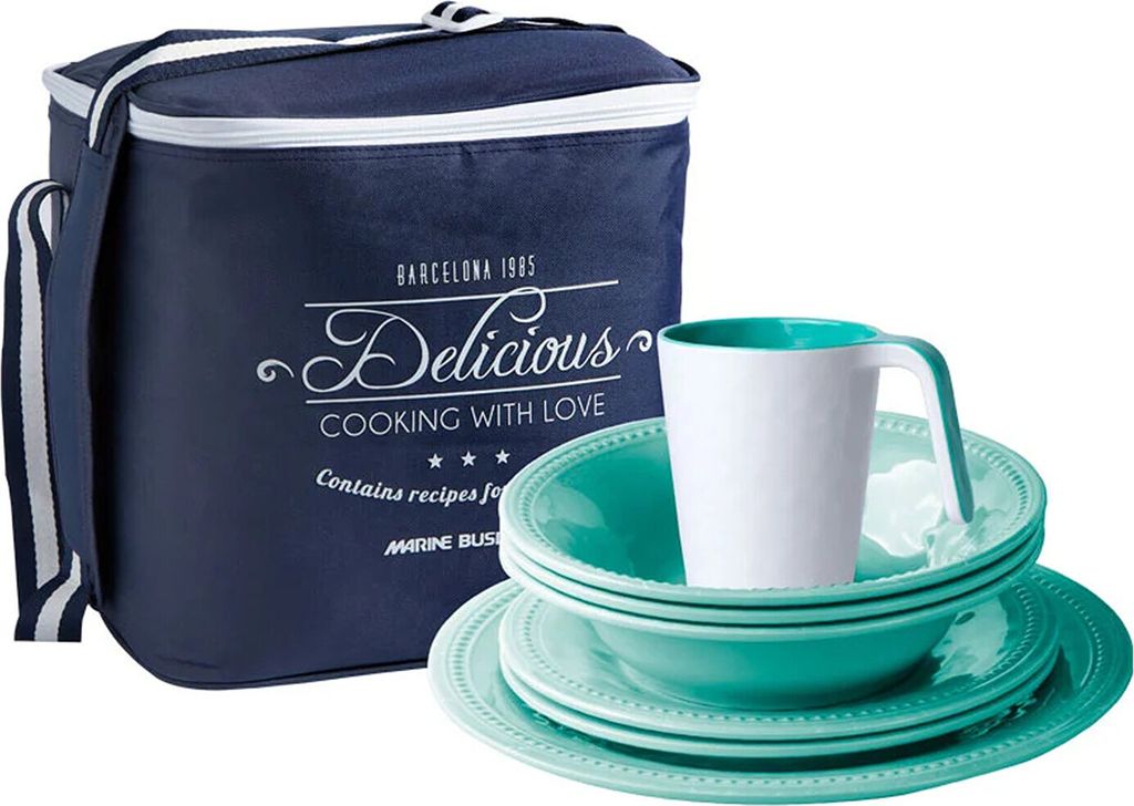 Geschirr Set Harmony Acqua, 16 teilig, plus Tragetasche