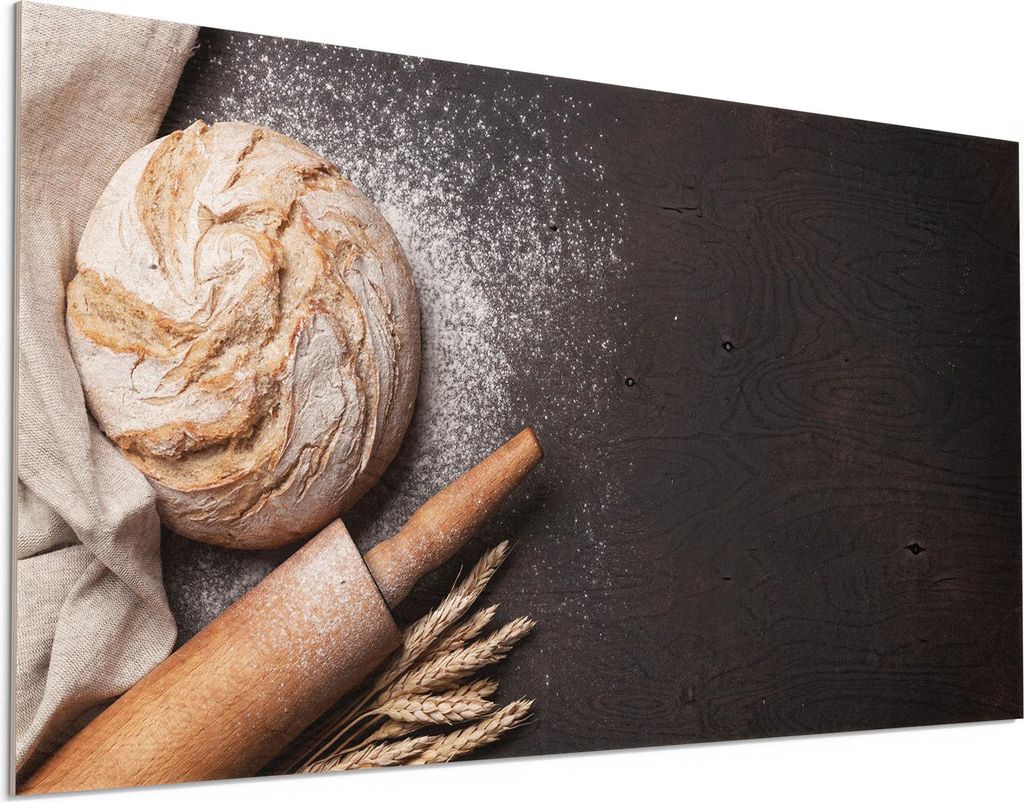 DEQORI Holzbild 100x50 cm 'Brot mit Nudelholz' Bild auf Holz Wandbild Kunstdruck