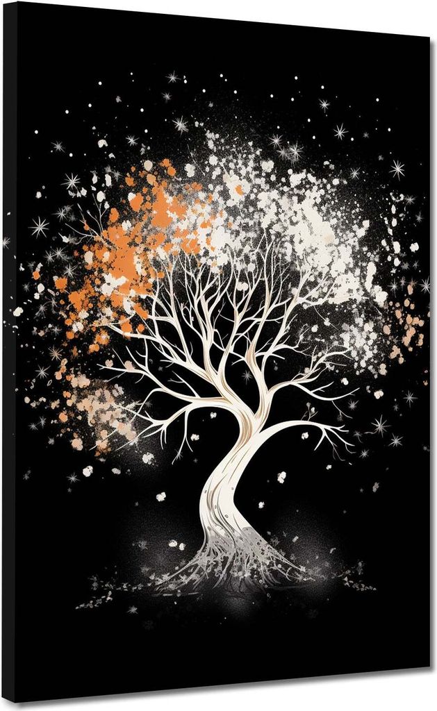 Abstrakt weißer Baum Dark Style Leinwandbild Wandbild Kunstdruck XL Wanddeko: 60x80x4cm