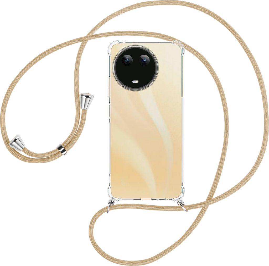 Handykette Backcover-Schutzhülle mit Band (Metall silberfarben) für Realme C67 4G - caramel