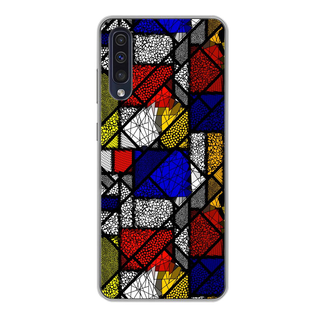 MuchoWow Handyhülle Schutzhülle Hülle für Samsung Galaxy A50 Mondrian - Glasmalerei - Alte Meister - Kunstwerk - Abstrakt - Malerei Silikon S...
