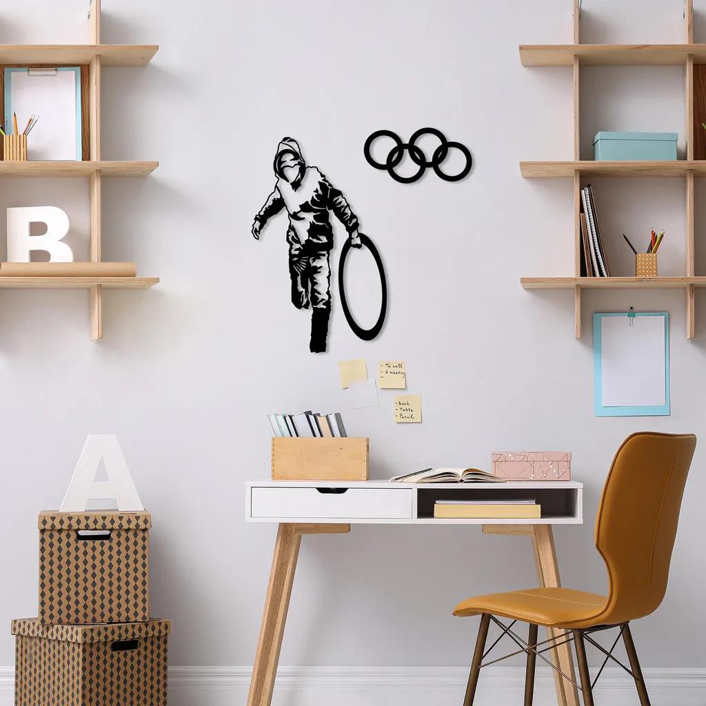 Wallity Banksy TNL2297 Décoration Murale Noir en Métal 62x61 cm Design