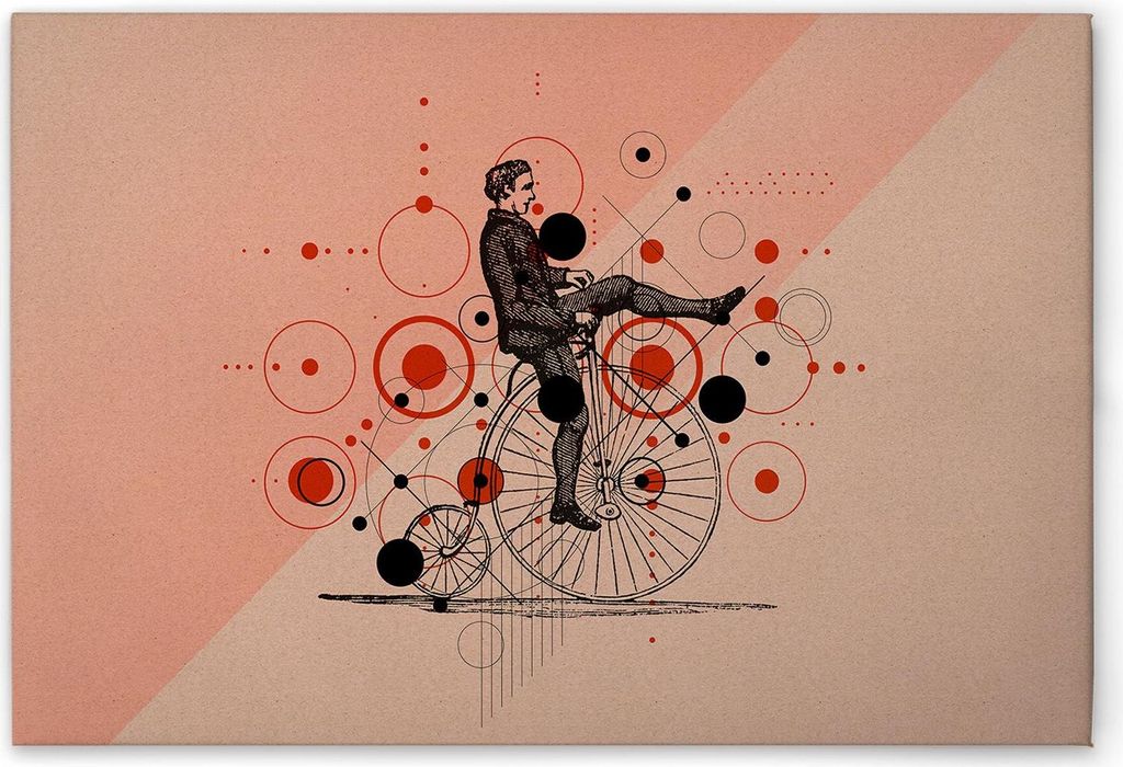 TADESSI Leinwandbild Retro Fahrrad - Wandbild 45 x 30 cm - Kunstdruck auf Leinwand in Beige Rosa - M1-No.51276