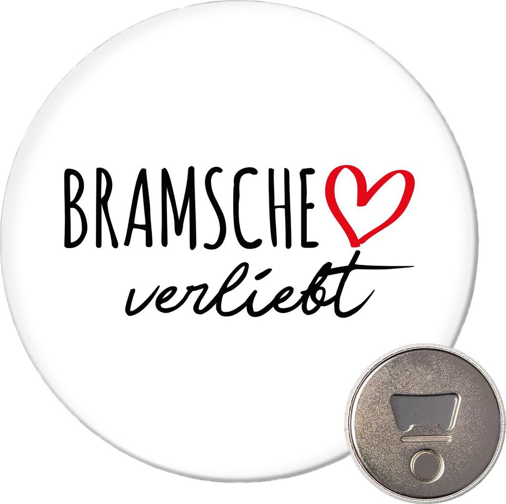 Huuraa Magnet Bramsche verliebt 59mm Kühlschrankmagnet rund Flaschenöffner Geschenkidee