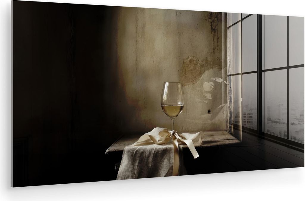 MuchoWow Glasbilder - Bilder auf Wandbild - Foto auf Glas Schleife - Beige - Weiß - Wein 40x20 cm Wanddekoration aus Glas - Acrylglasbild - Acrylb...