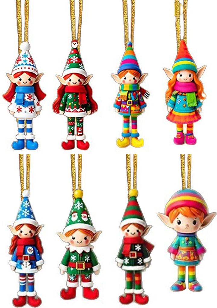 Weihnachtselfen-Ornamente aus Holz, Elfen für Jungen und Mädchen, Weihnachtsbaumschmuck zum Aufhängen für drinnen und draußen