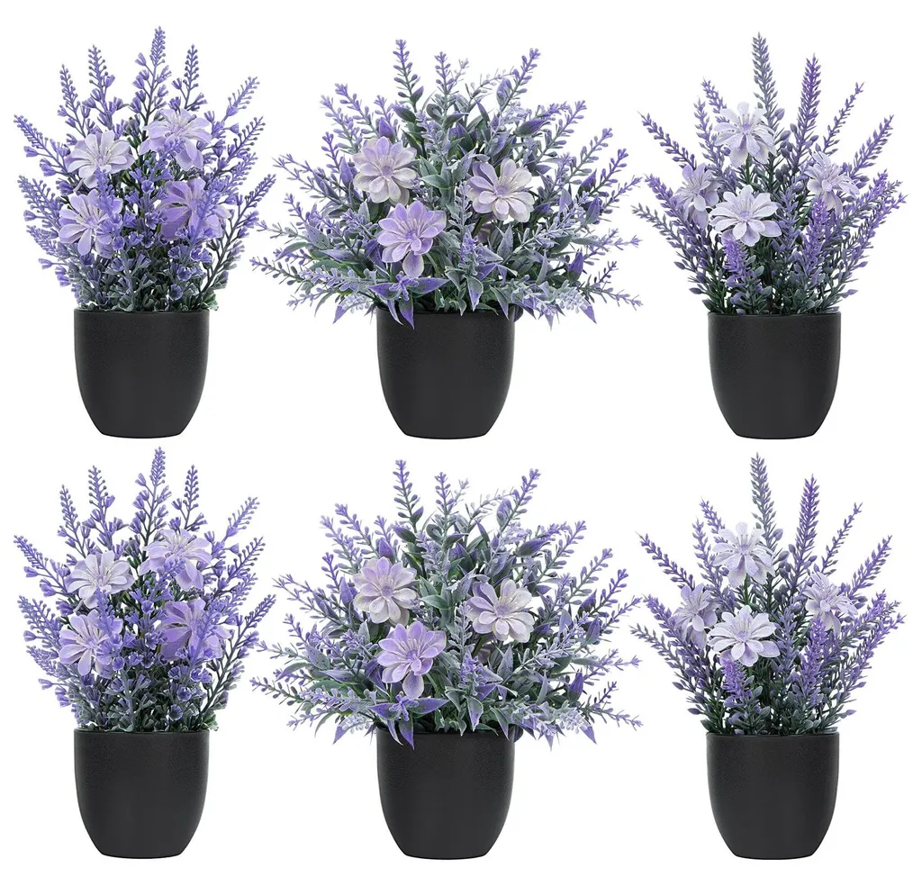 Plantes artificielles sans entretien : lot 6 lavandes pots violets