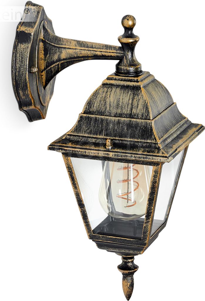 Quartucciu Wandlampe abwärts in antikem Look aus Metall/Glas in Braun-Gold/Klar