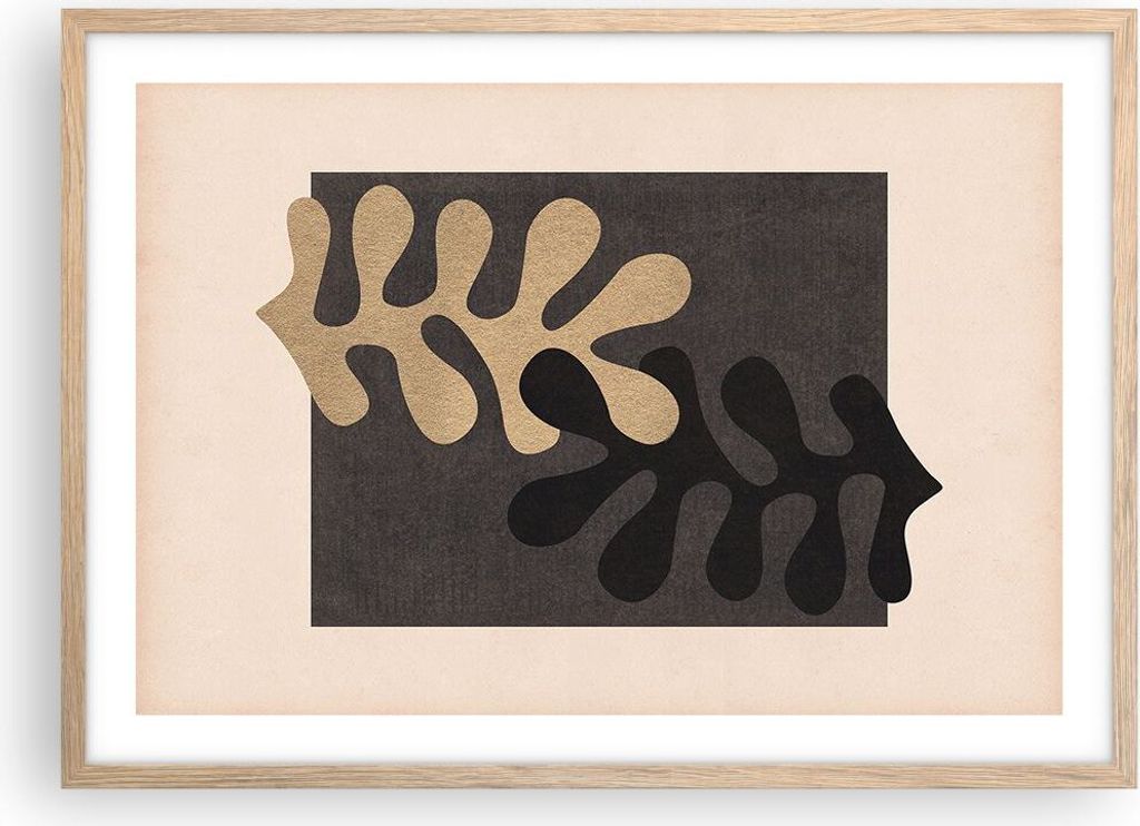 Gerahmtes Poster - Rahmen in heller Eiche - Blätter Form Figur - 70x50 cm - Wand Bild - Wanddeko - Wandbilder - Kunstposter - Wandposter - Bilderr...