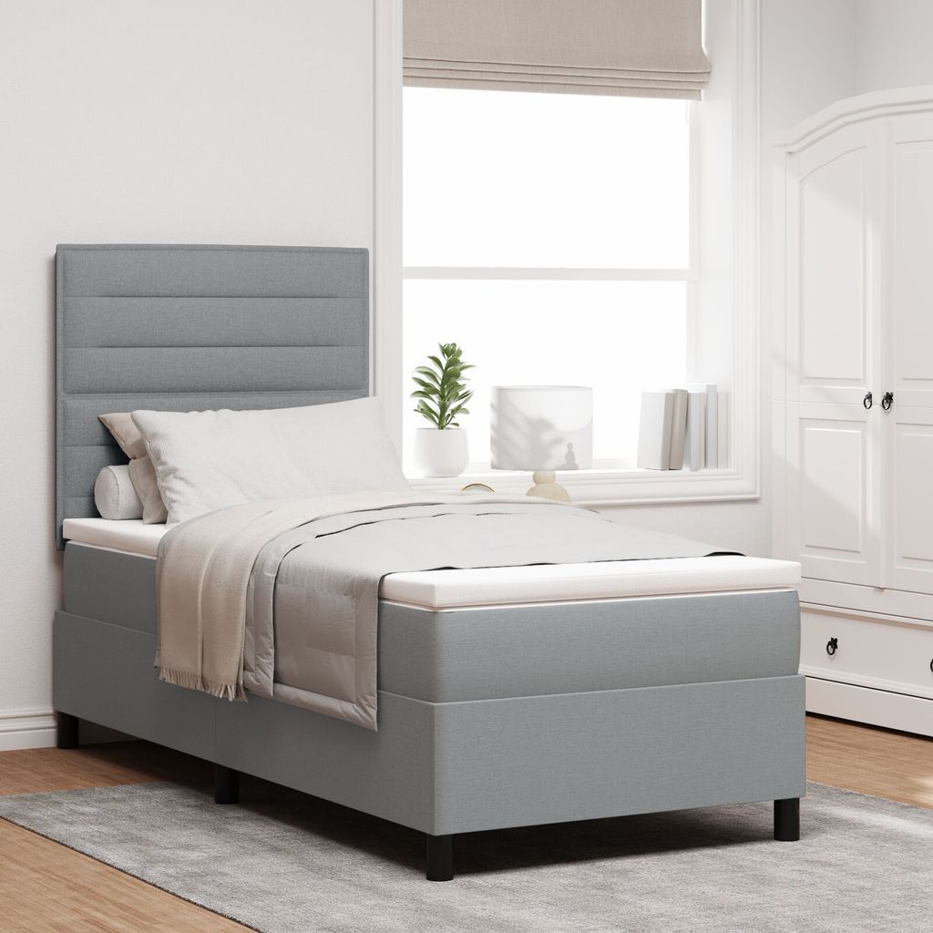 Boxspringbett mit Matratze Hellgrau Einzelstoff, Klassische Betten DesignMöbel Neu