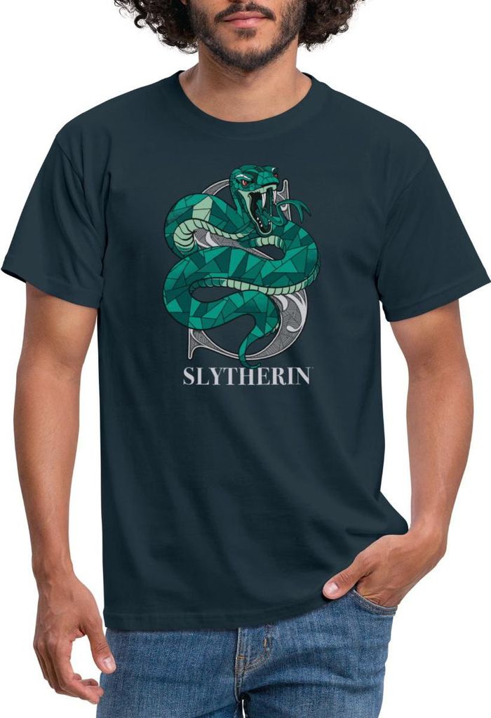 Spreadshirt Harry Potter Slytherin Wappen Monochrom Männer T-Shirt, XL, Navy