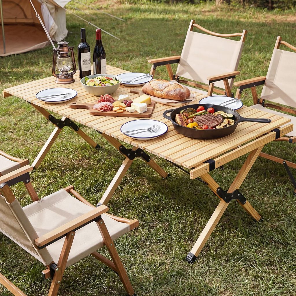 COSTWAY Campingtisch klappbar, Picknicktisch aus Holz mit