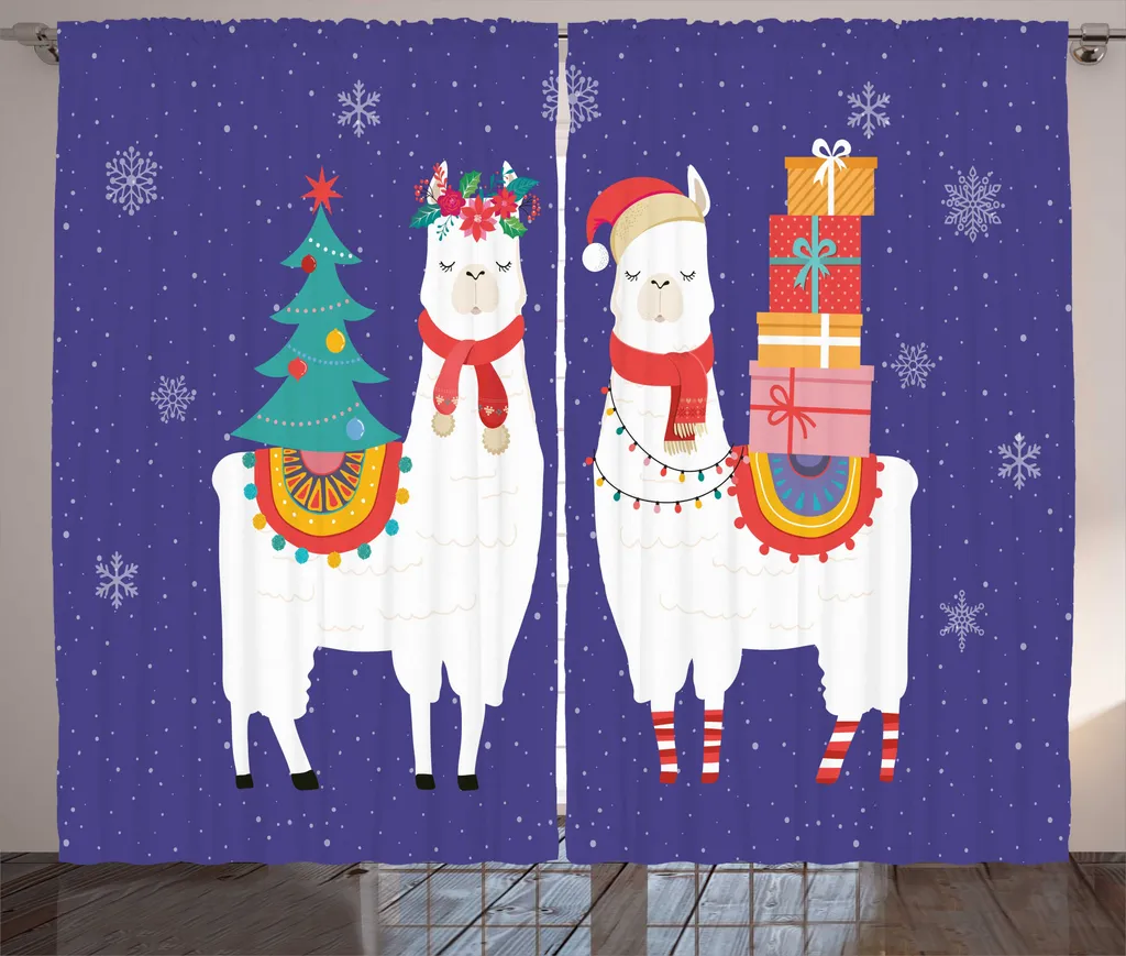 Rideau de salon ABAKUHAUS Noël avec motifs de lamas, 280 x 225 cm