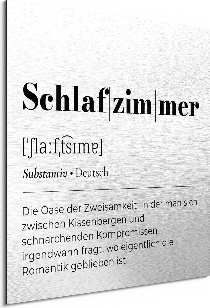 DEQORI Alu-Dibond Bild Silber 30x30 cm 'Schlafzimmer - Definition' Wandbild Metall dünn