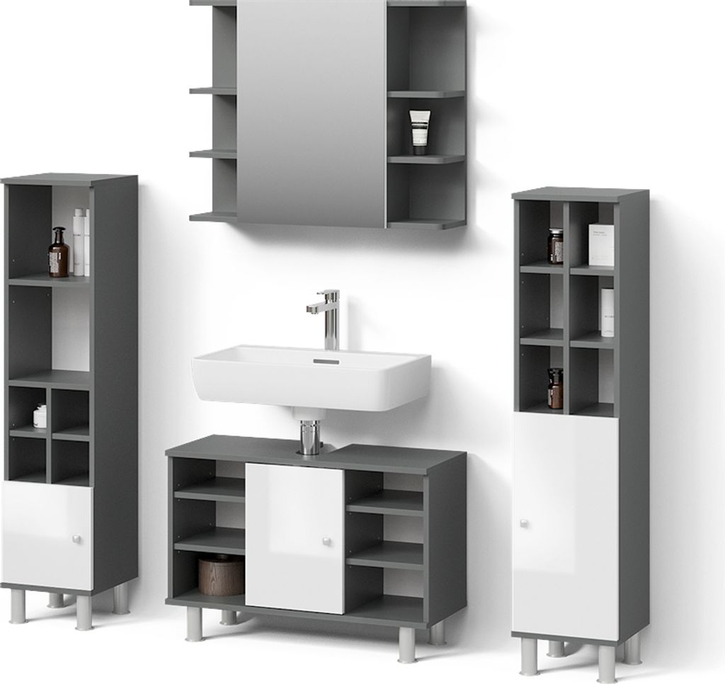 Badmöbel-Set Livinity Fucino Anthrazit 4 Teile, mit Midischränke, Model 52606