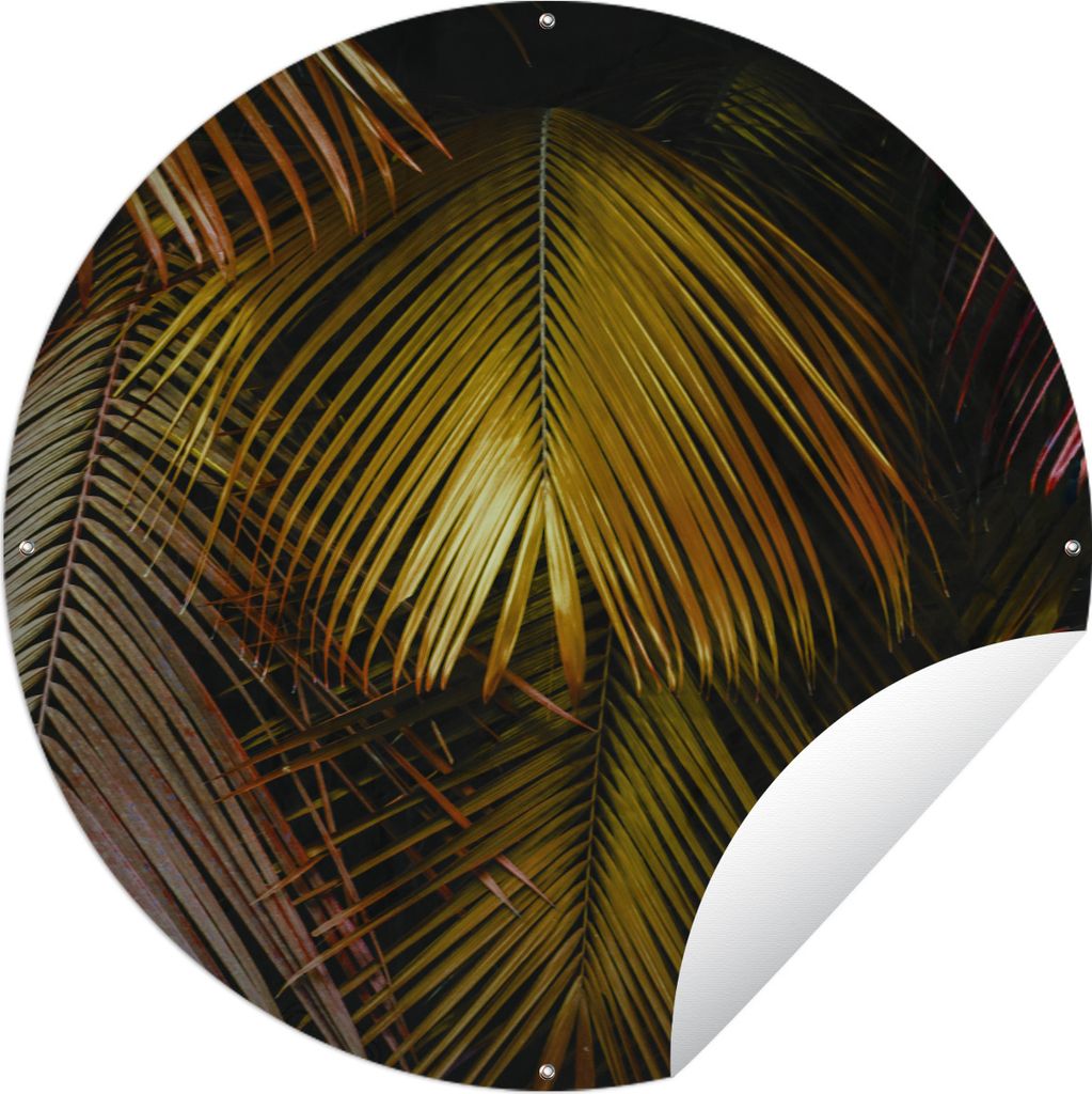 MuchoWow Gartenposter Outdoor-Poster Rund Dschungel - Palme - Gold Ø 120 cm Gartendeko Rundes Poster draußen
