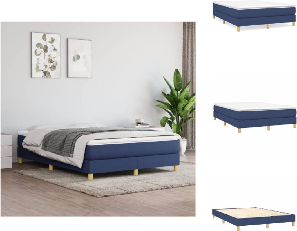 vidaXL Boxspringbett mit Matratze Blau 140x200 cm Stoff - Betten & Bettgestelle