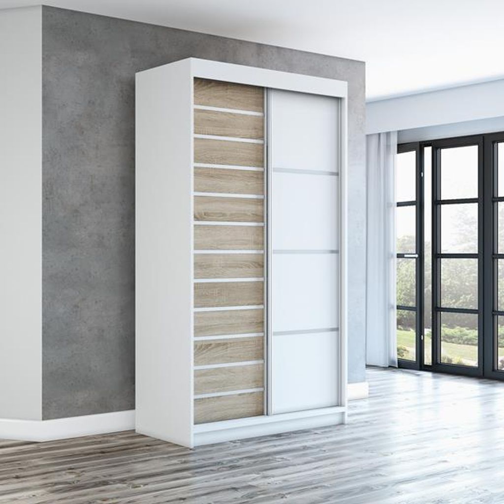 Schwebetürenschrank, 2-türig Schrank! Moderne Garderobe für Kleidung. Verschiedene Farben (Weiß, Schwarz, Somona) Kleiderschrank COLIN 120 cm