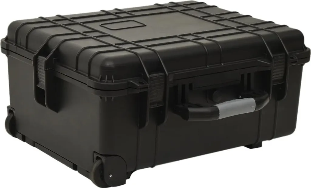 Valise technique en PP noir 58x45x27 cm avec poignée et roulettes