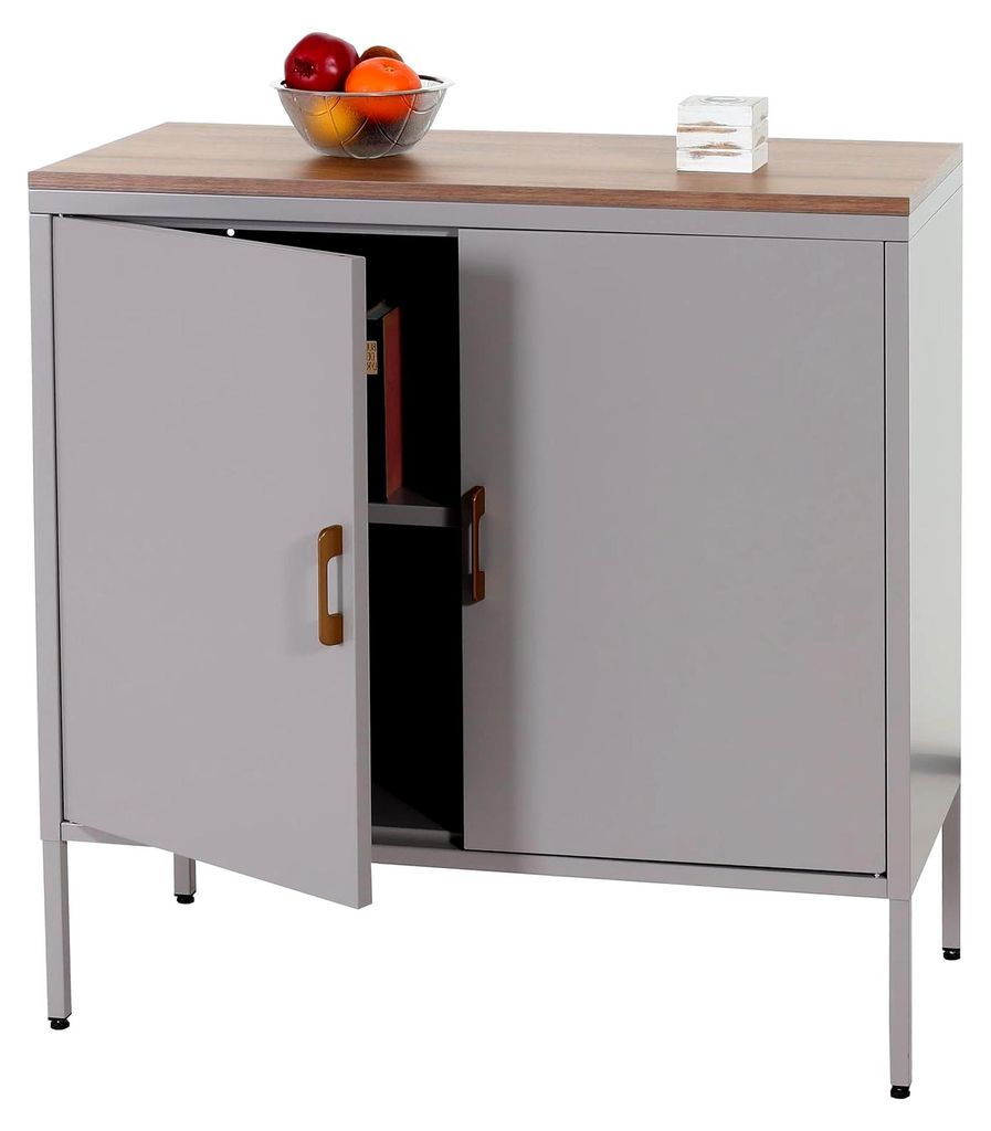 Kommode HWC-L84, Sideboard Schrank Anrichte, 2 Türen Metall 90x90x40cm, melaminbeschichtet - grau