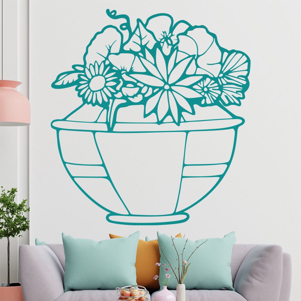 Blumen - Vase - Blumenstrauß Wandtattoo in 6 Größen - Wandaufkleber Wall Sticker - Dekoration, Küche, Wohnzimmer, Schlafzimmer, Badezimmer