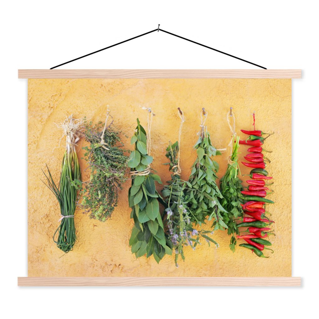 MuchoWow Textilposter Mediterrane Kräuter 120x90 cm mit holzfarbenen Rahmen - Magnetisch