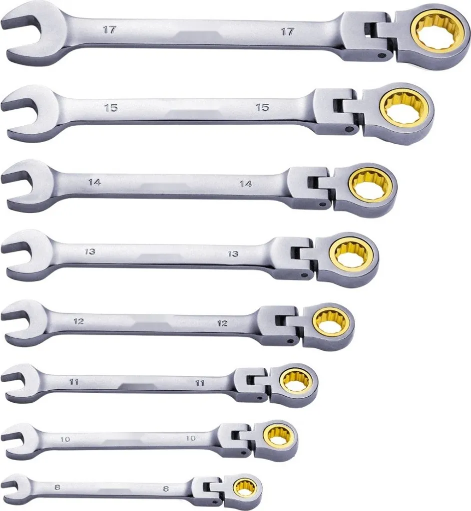Coffret de clés mixtes à cliquet articulées métriques en acier Chrome - 11