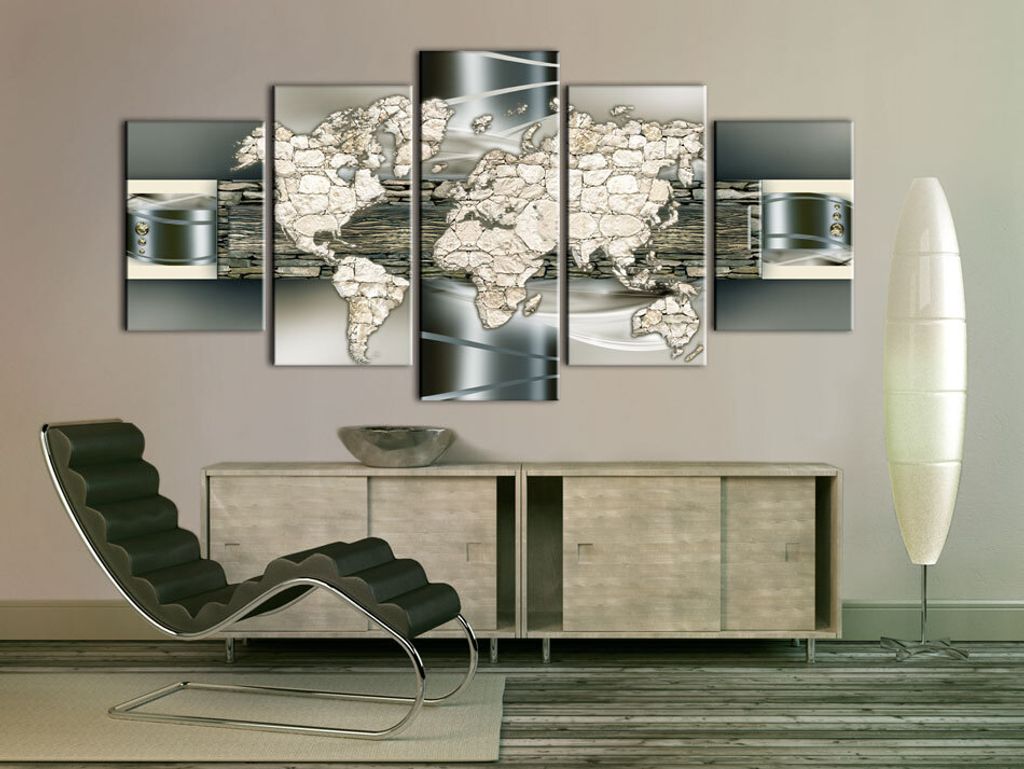 Akustikbild Weltkarte Steine 200x100 cm Bilder Akustikschaum Hochleistungsschallabsorber Schallschutz Leinwand 5 tlg Wandbild Raumakustik Schalldä...