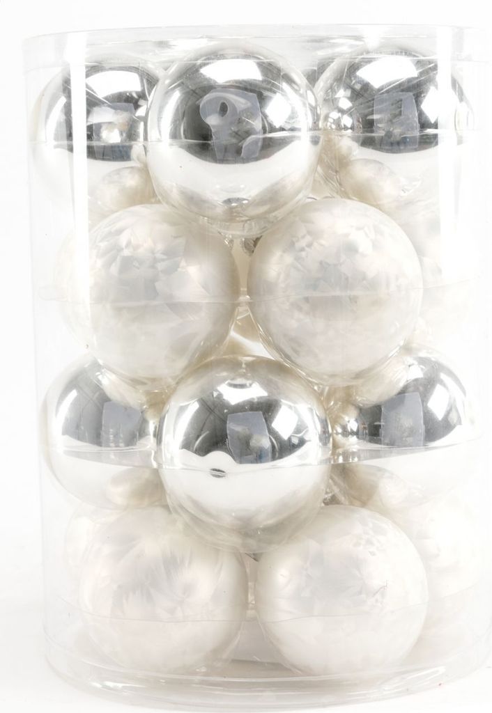 TrendLine Weihnachtskugeln aus Glas Ø 6 cm weiß-silber 20 Produktbild 
