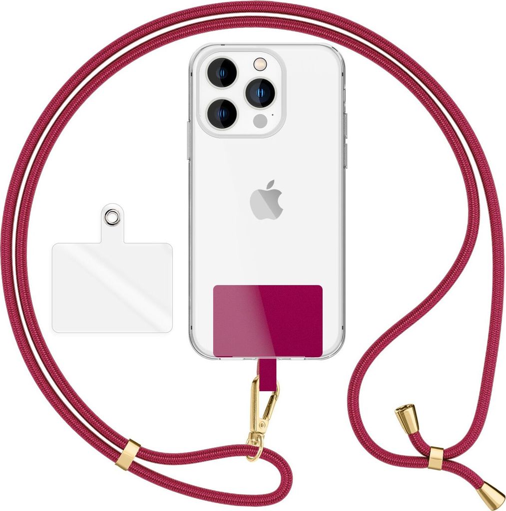 HoldMe Air Edition - Universal Lanyard mit 2 Pads & Karabinerhaken (gold) - 160cm Handyband zum Umhängen - Bordeaux