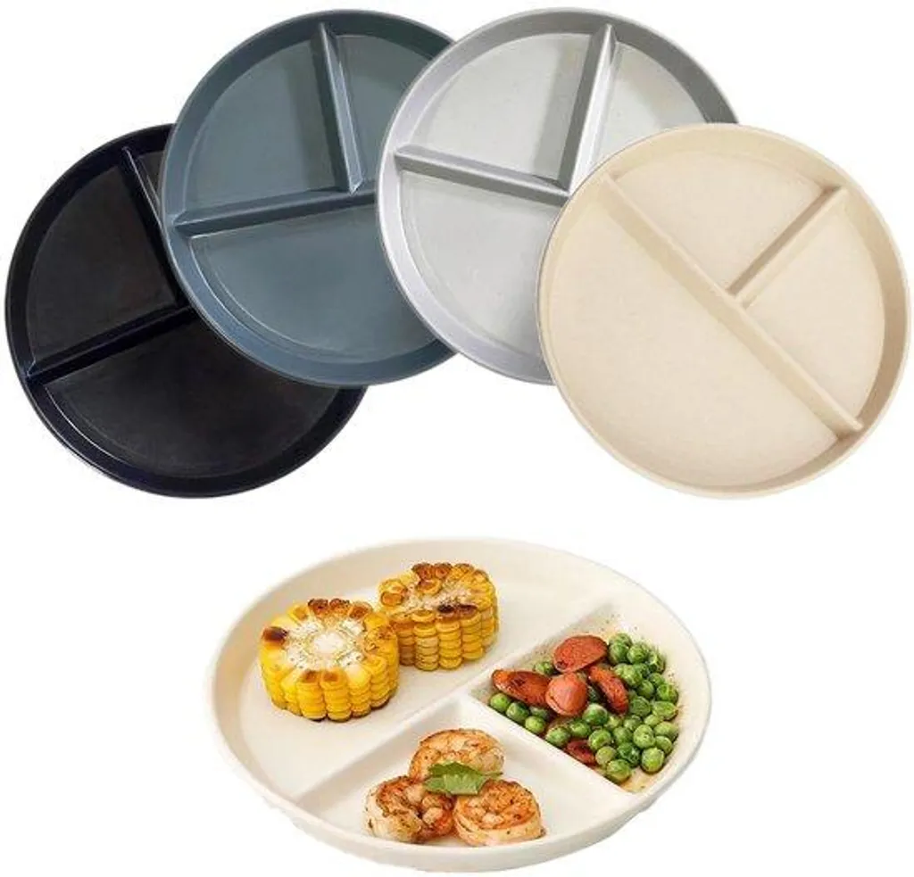 Assiette enfant 23 cm incassable 3 compartiments noir gris micro-ondes
