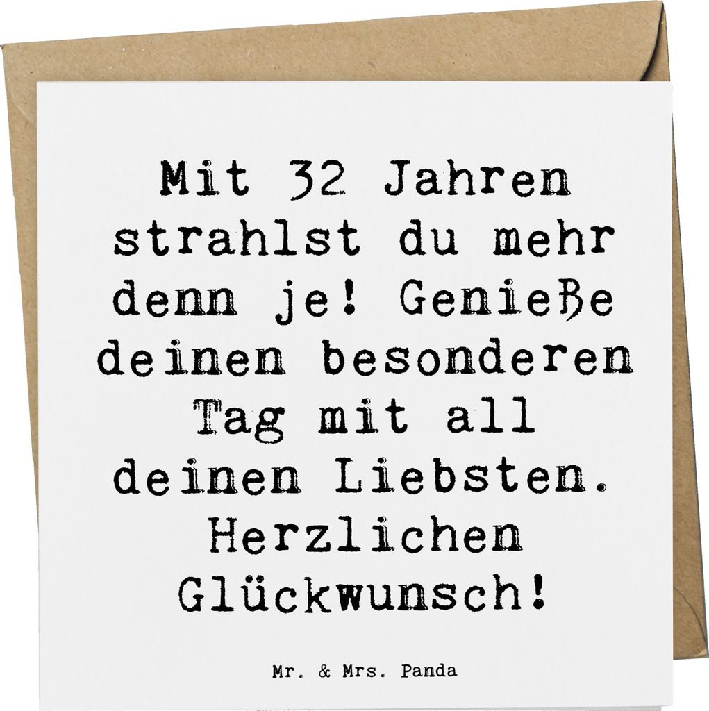 Mr. & Mrs. Panda Glückwunschkarte Spruch 32. Geburtstag - Produktbild 