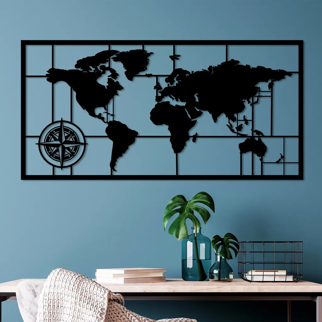 Mappa Mondo Metallo Wallity 9-L: Arredo Parete per Viaggiatori Nero