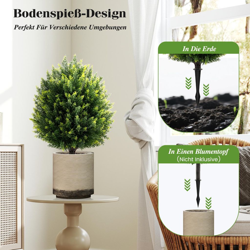 COSTWAY 2er Set Kunstpflanze 61cm, Zypresse Kugelbaum mit