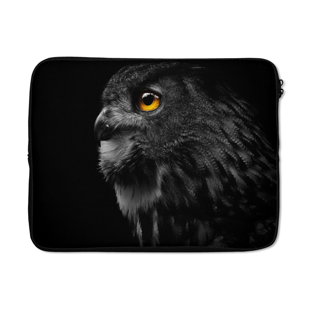 MuchoWow Laptop Hülle 17 Zoll Laptoptasche Eule - Vogel - Schwarz - Porträt - Zipper - Schutzabdeckung