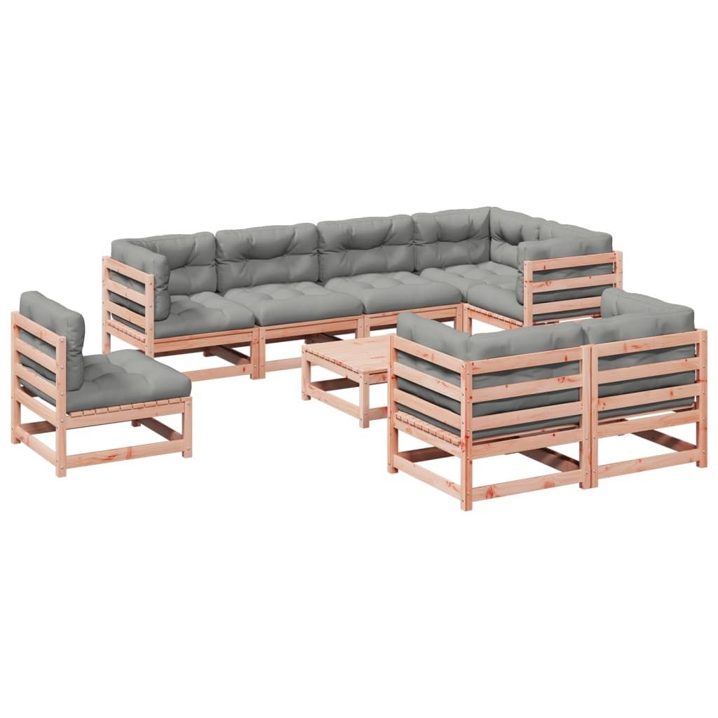 9-tlg. Garten-Sofagarnitur mit Kissen Massivholz Douglasie