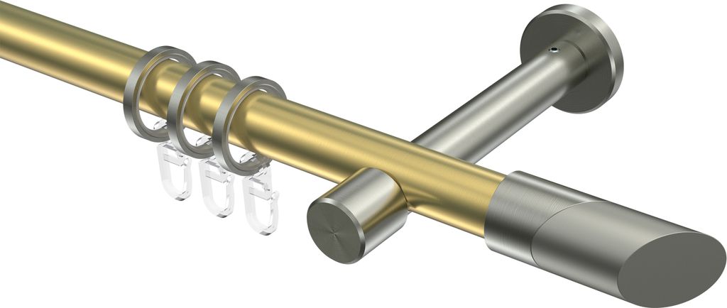 Interdeco Gardinenstange / Vorhangstange Messing-Optik / Edelstahl-Optik, Typ Prestige Verano (Schräge Bicolor), 20 mm Ø 1-läufig, 180 cm