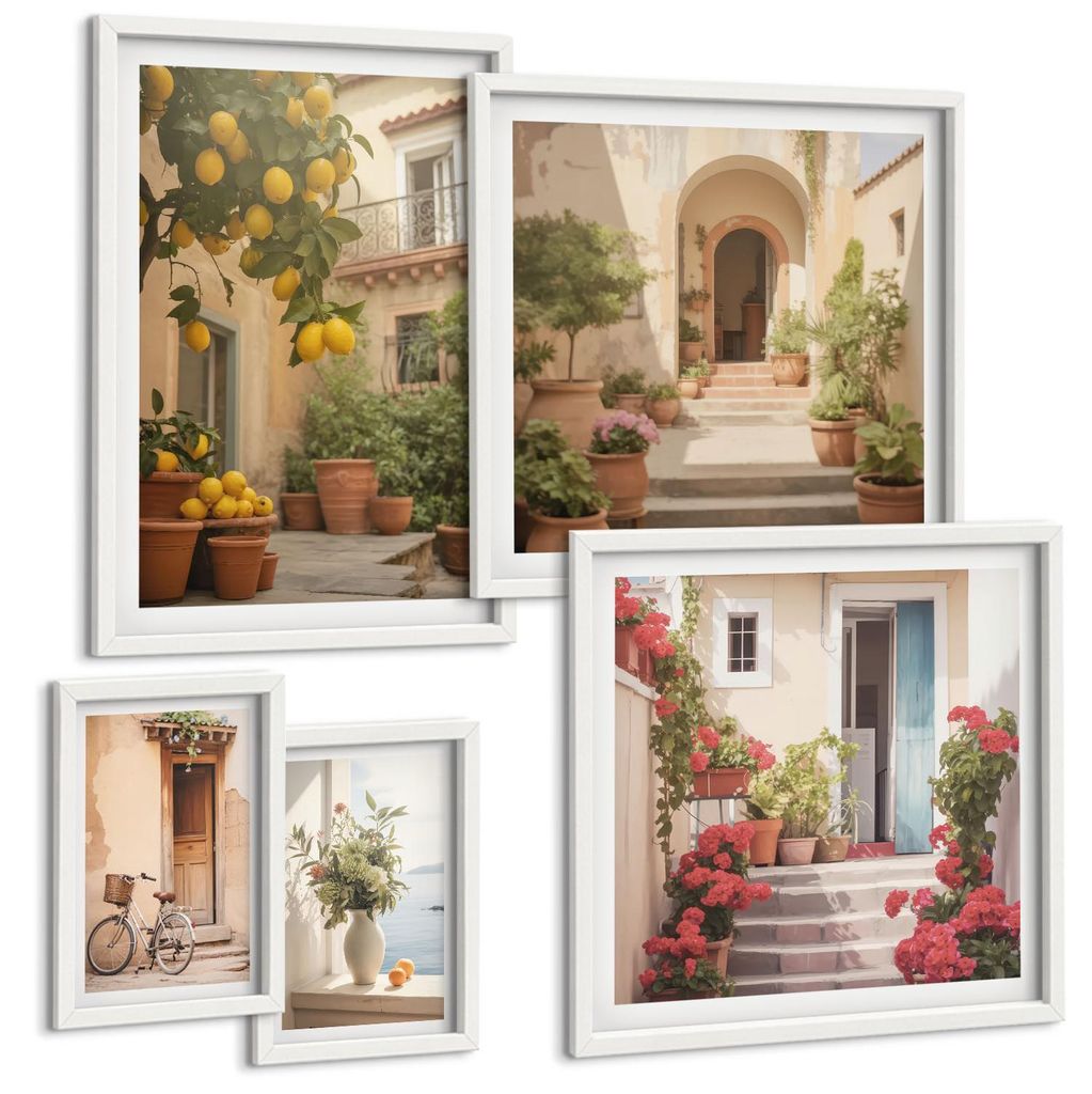 Bilder Set 5-teilig im Goldrahmen Rahmen – Wandbilder 5 Stück – gerahmte Poster für Wohnzimmer, Schlafzimmer und Flur – 50x50 cm - 40x60 cm...