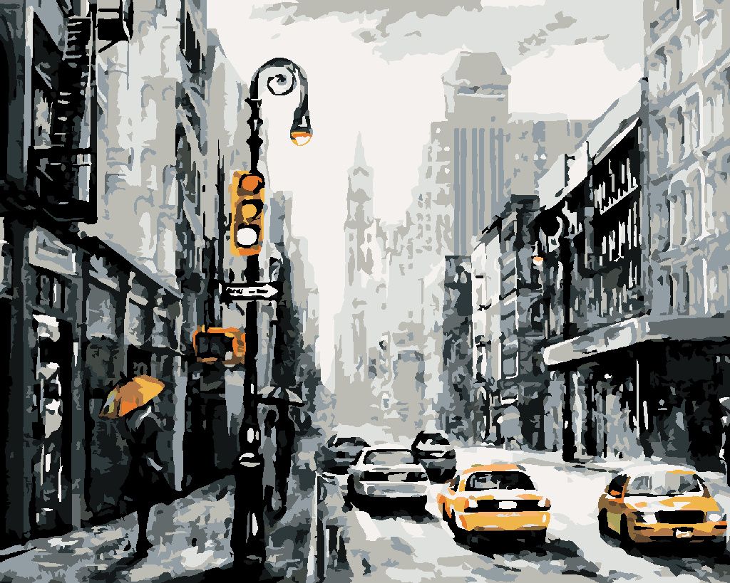 Zuty - Malen nach Zahlen - NEW YORK STRASSEN UND TAXIS, 40x50 cm, mit Keilrahmen (bereits gespannt)