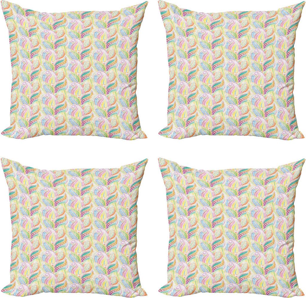 ABAKUHAUS Hippie Kissenbezug Set (4 Stück), Bunte Paisley-Kunst, Moderner Doppelseitiger Digitaldruck, 60 cm x 60 cm, Mehrfarbig